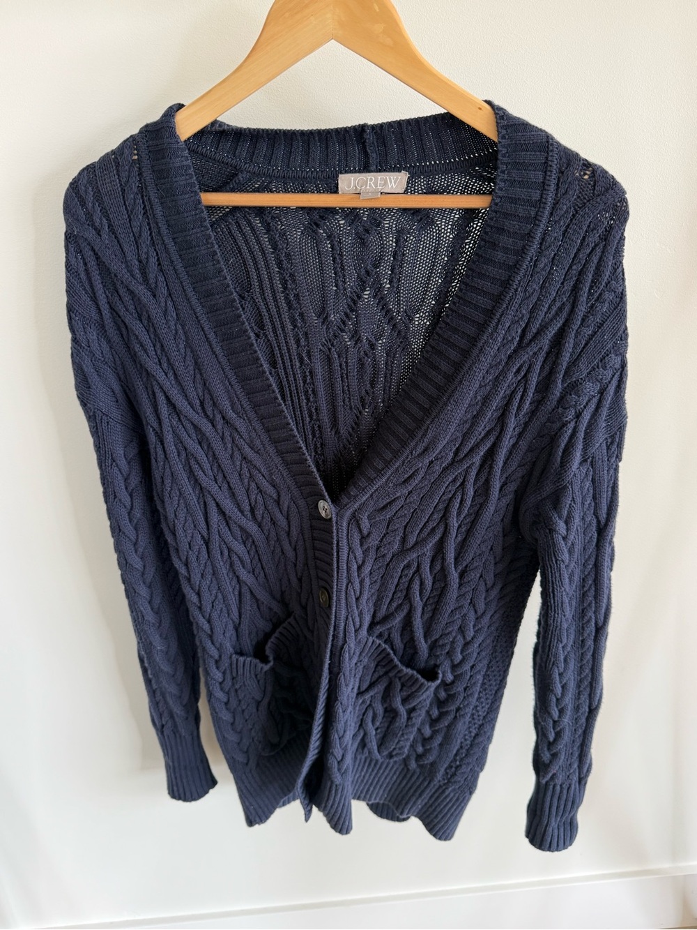 J. Crew Dark Navy Cable-Knit V-Neck Cardigan
